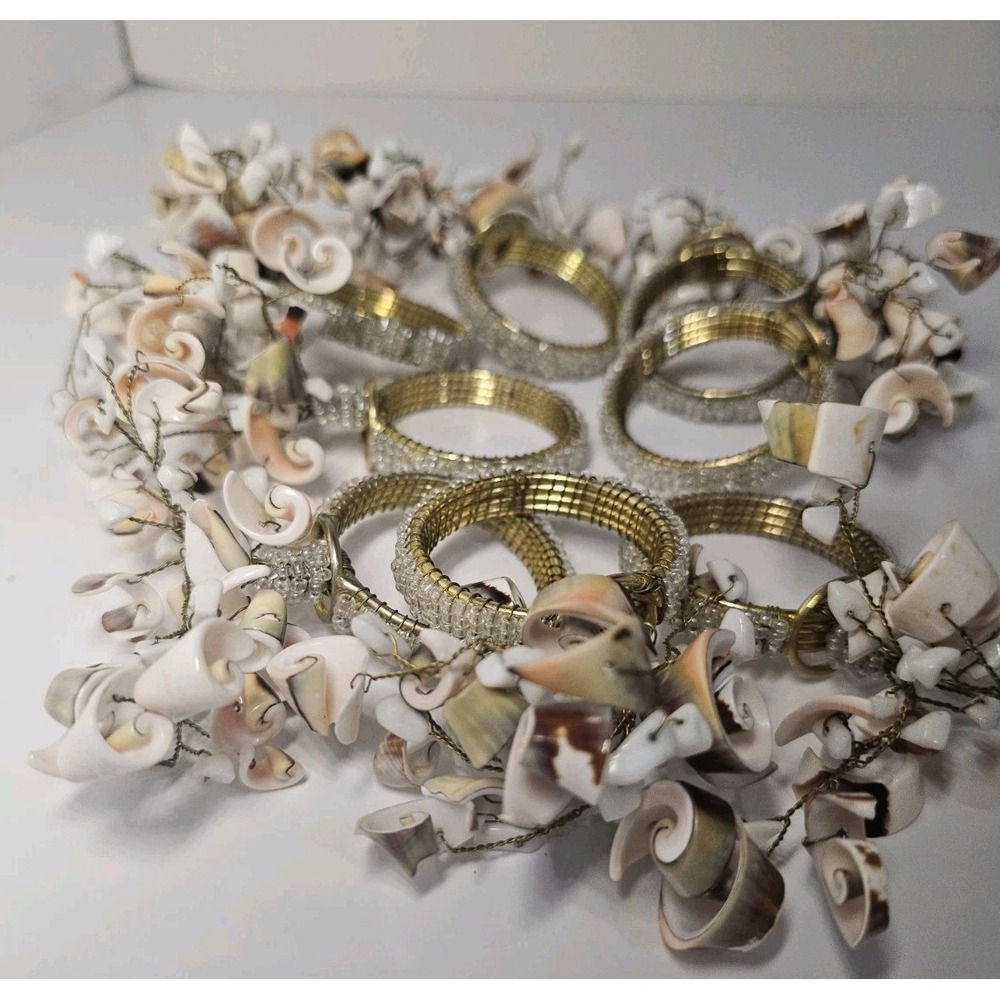 Vintage Pier 1‎ One Napkin Rings Seashell Cluster Gold Set of 8 STUNNING!